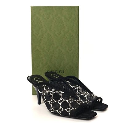 Gucci Tela Retino Kid Scamosciato Crystal GG Monogram Square G 95mm Slide Sandals 37.5 Black 8 of 8