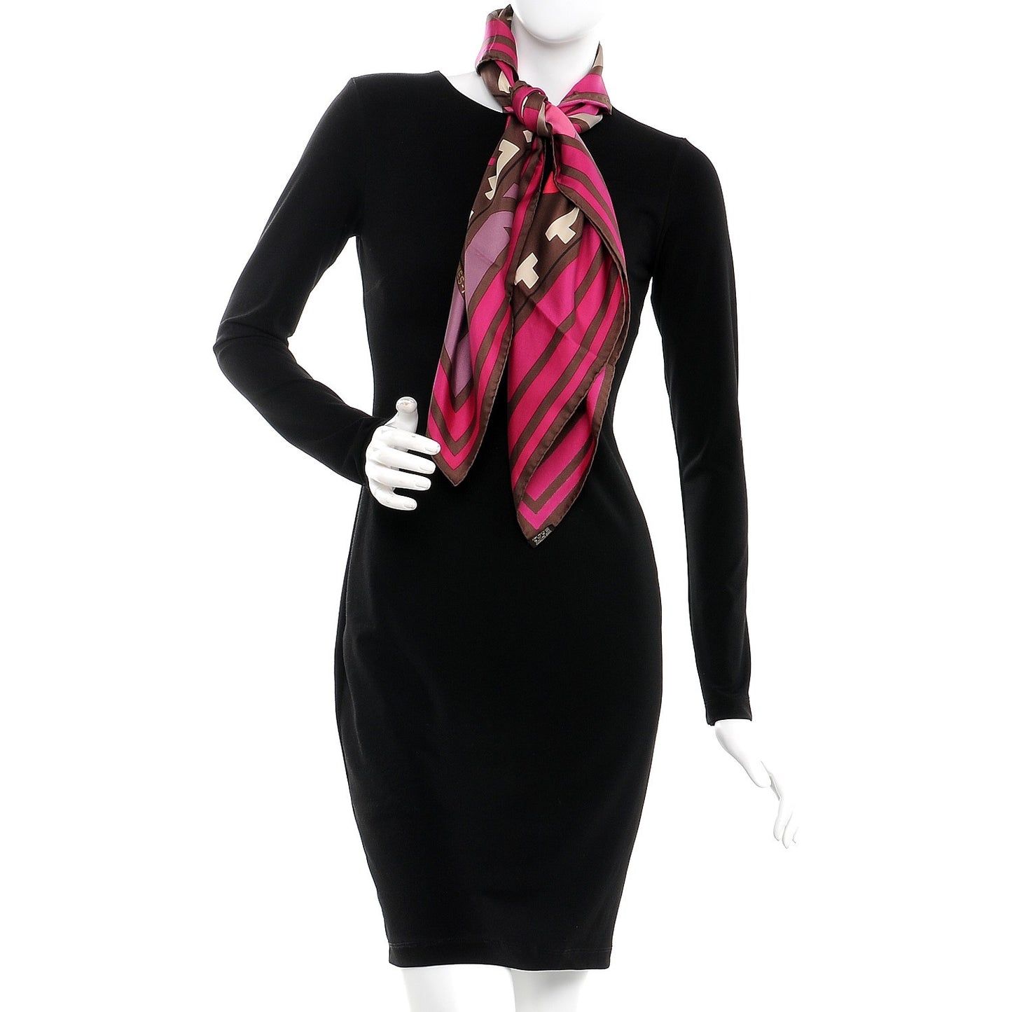 Silk Puzzle Scarf 90 Marron Glace Rose Cassis