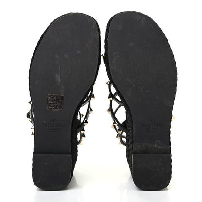Valentino Garavani Calfskin Rockstud Ankle Strap Torchon Espadrille Caged 25/95mm Wedge Sandals 36 Black 5 of 8