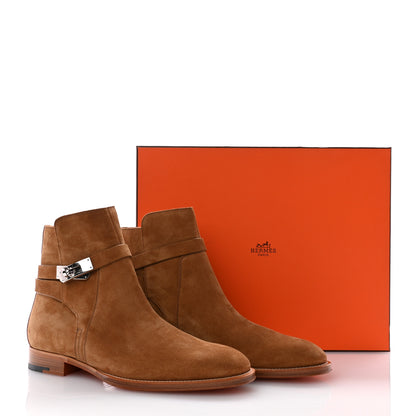 Hermes Veau Velours Mens Fortune Ankle Boots 42 Brun Fume 9 of 9