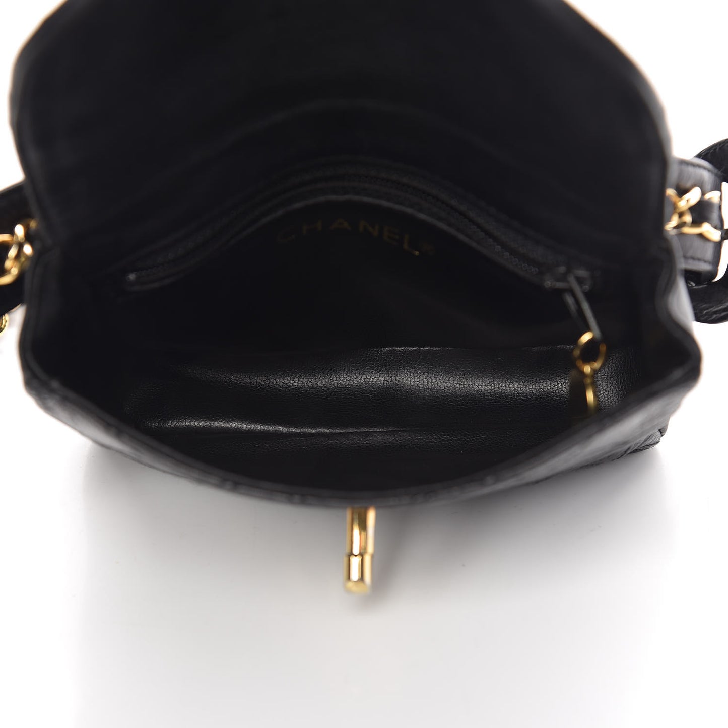 Calfskin Quilted Flap Waist Belt Bag Black