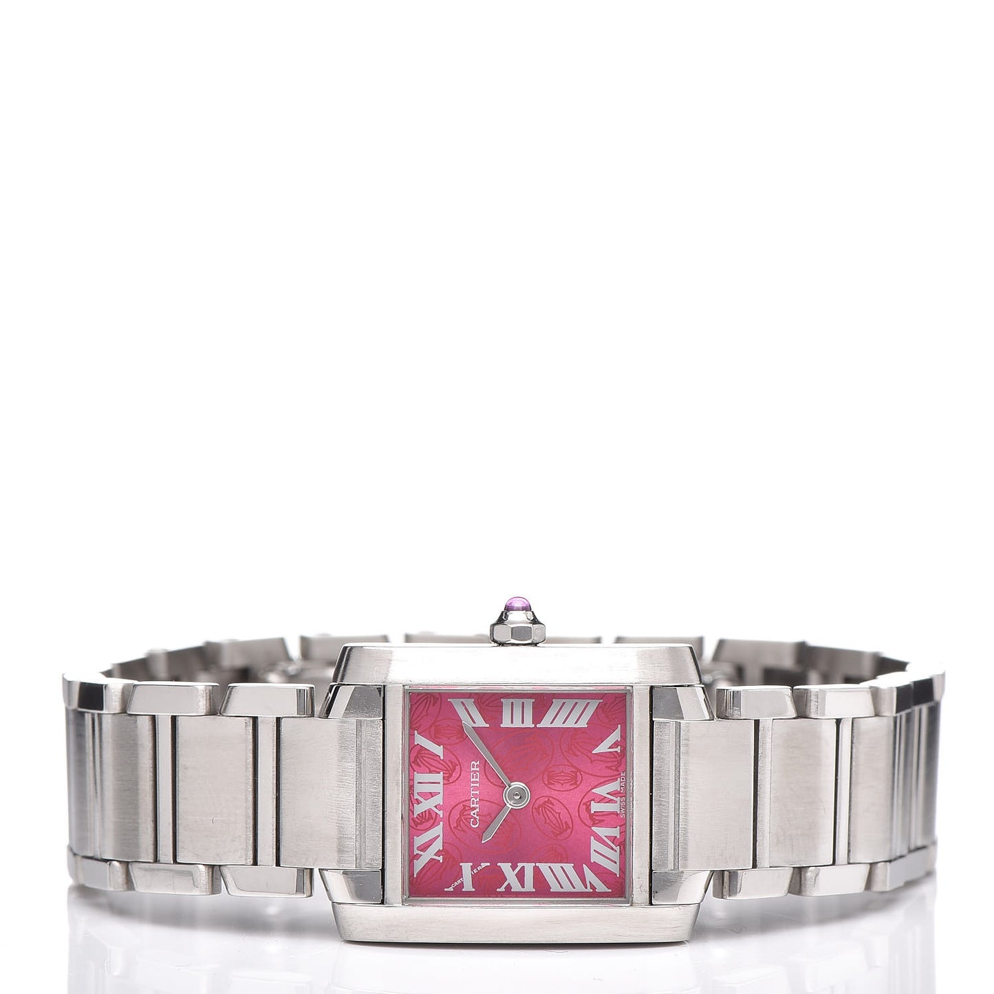 Stainless Steel 20mm Tank Francaise Quartz Watch Raspberry