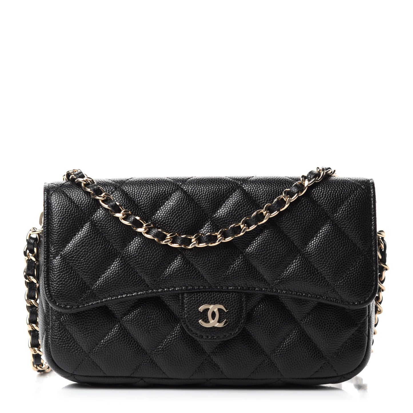 Caviar Quilted Flap Phone Holder With Chain Black