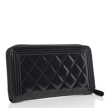 Chanel Glazed Calfskin Boy Zip Around Wallet Black 3 of 9
