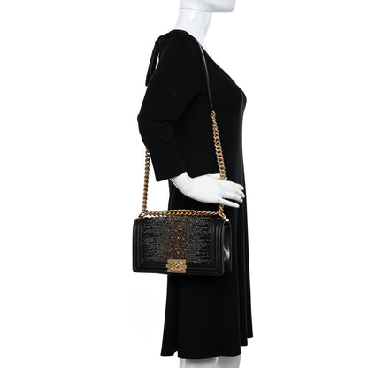 Chanel Calfskin Strass Studded Medium Boy Flap Black Gold 2 of 11