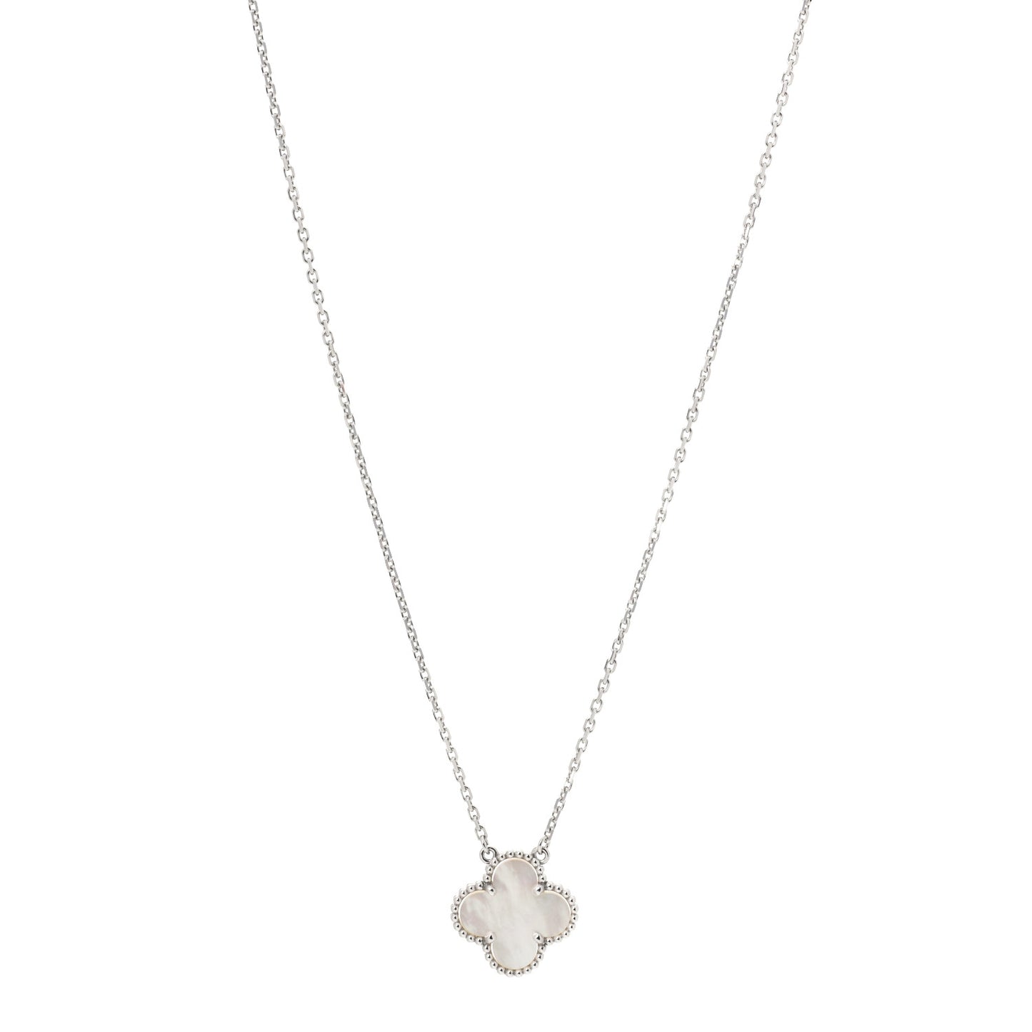 18K White Gold Mother of Pearl Vintage Alhambra Pendant Necklace