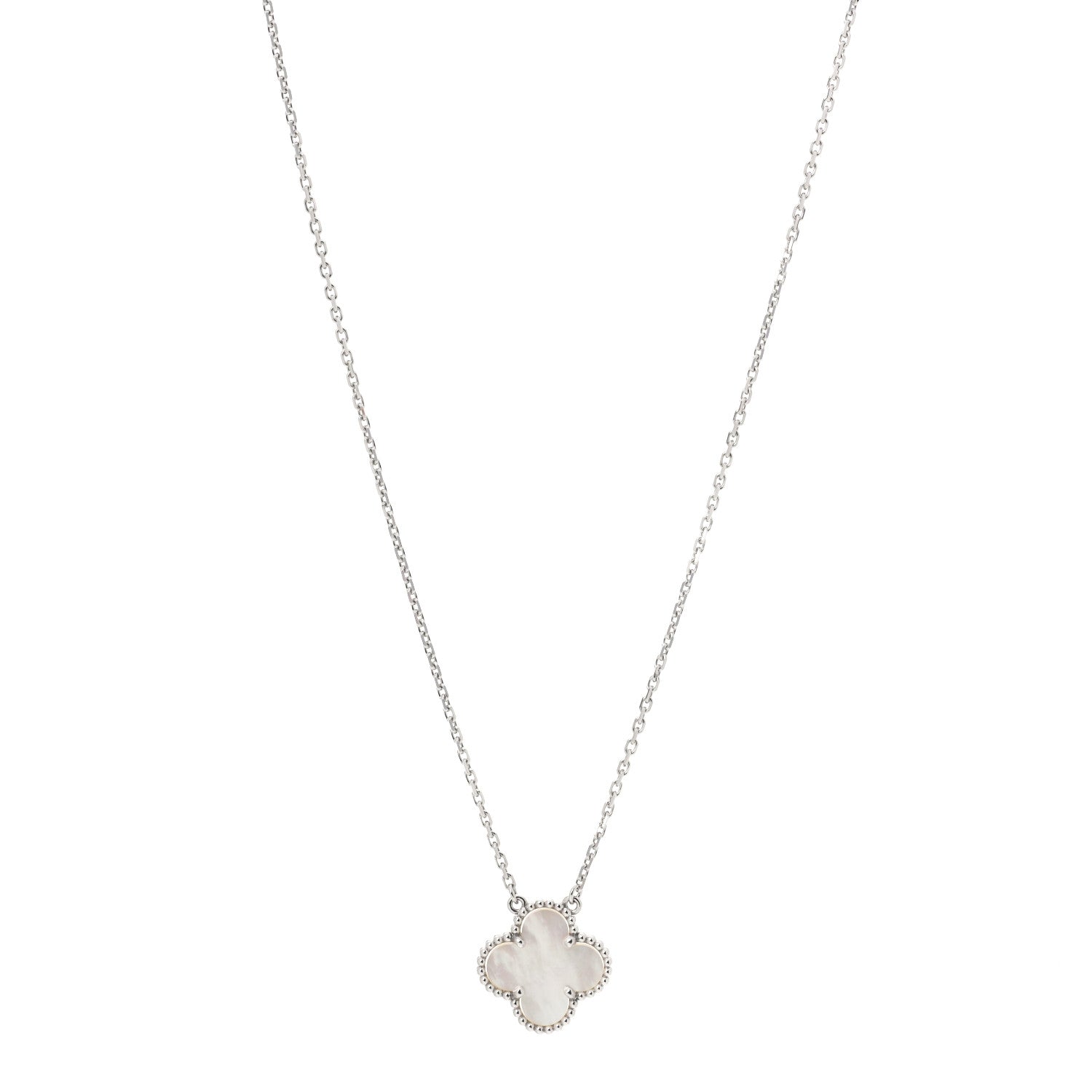 Van Cleef & Arpels 18K White Gold Mother of Pearl Vintage Alhambra Pendant Necklace 1 of 7