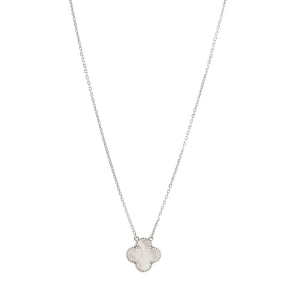 Van Cleef & Arpels 18K White Gold Mother of Pearl Vintage Alhambra Pendant Necklace 1 of 7