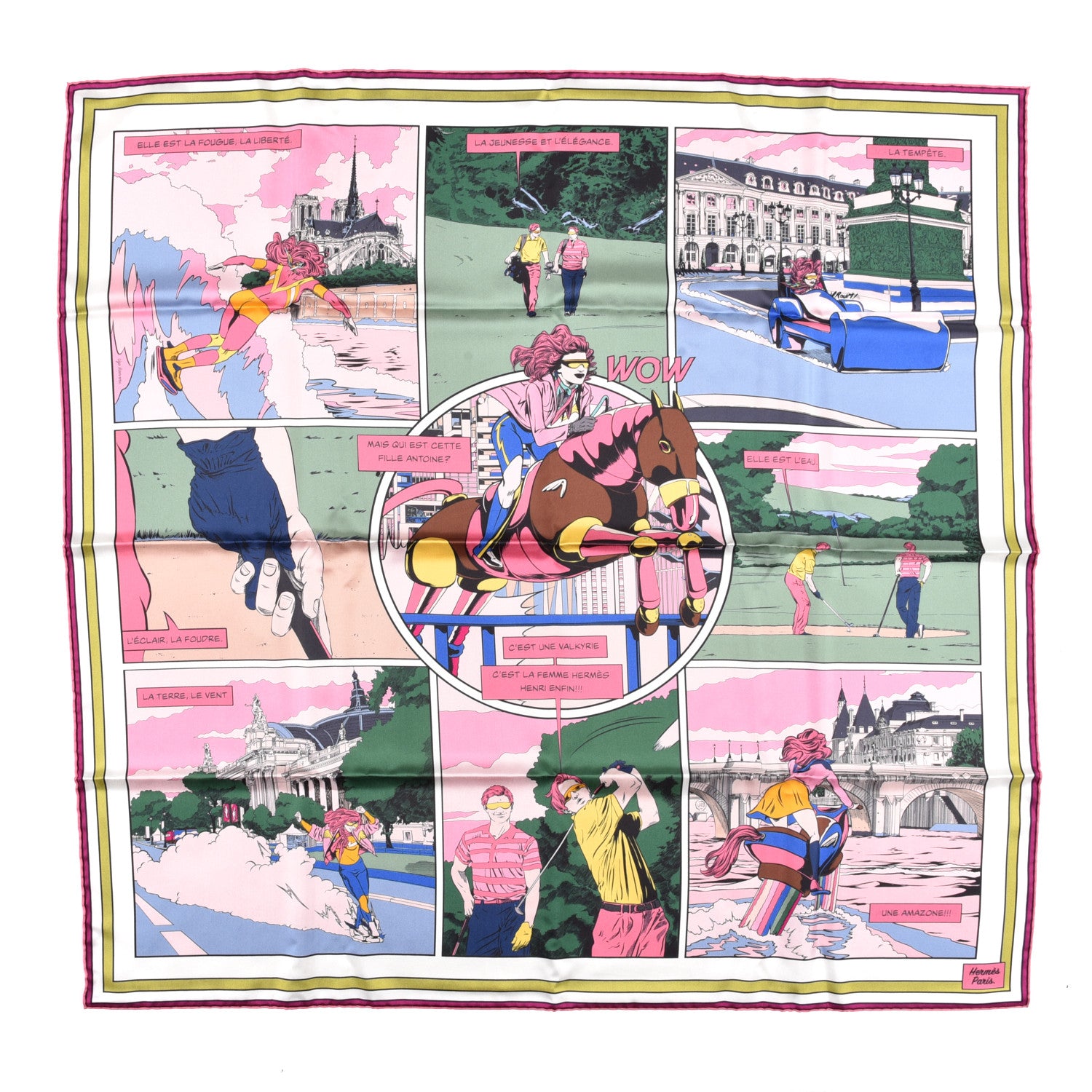 Hermes Silk Wow Double Face Scarf 90 Rose Vert Rose Framboise 1 of 5