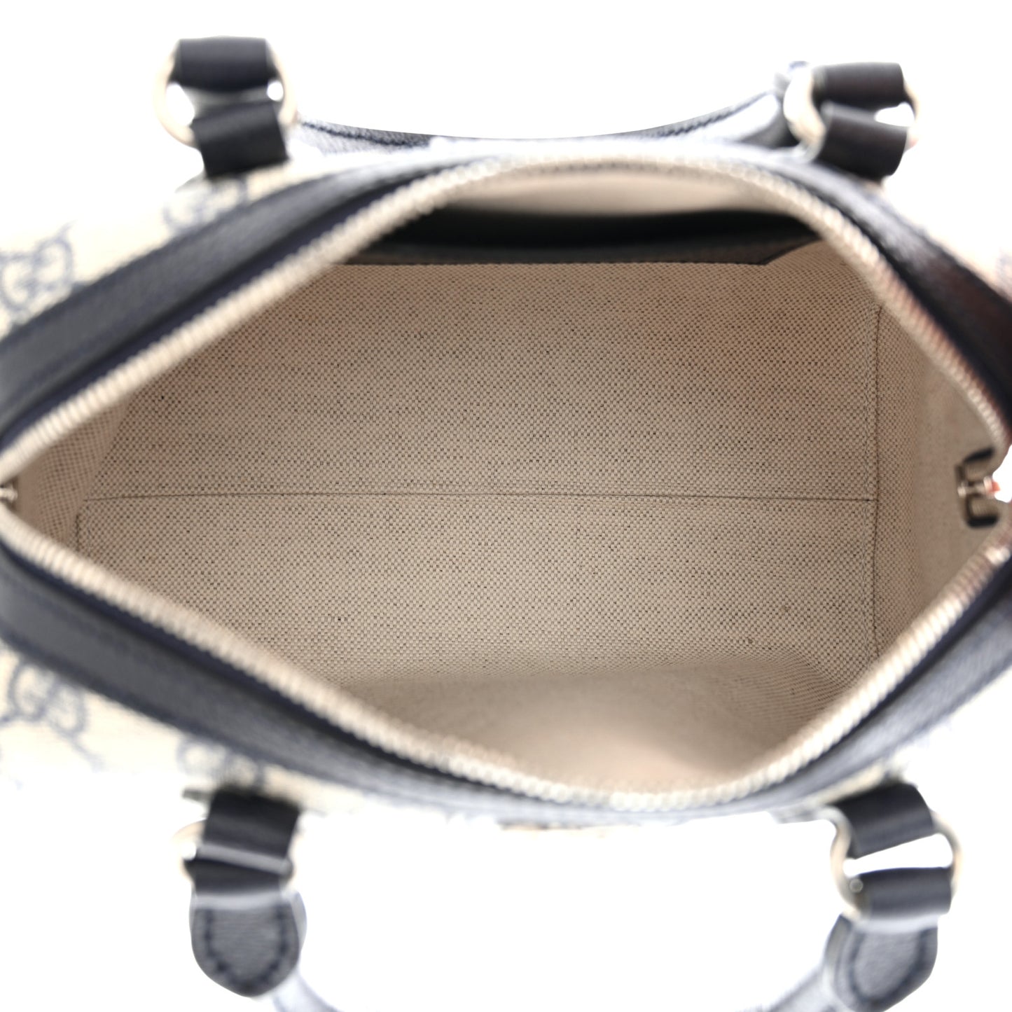 GG Supreme Monogram Textured Dollar Calfskin Web Mini Ophidia Top Handle Bag Beige Blue