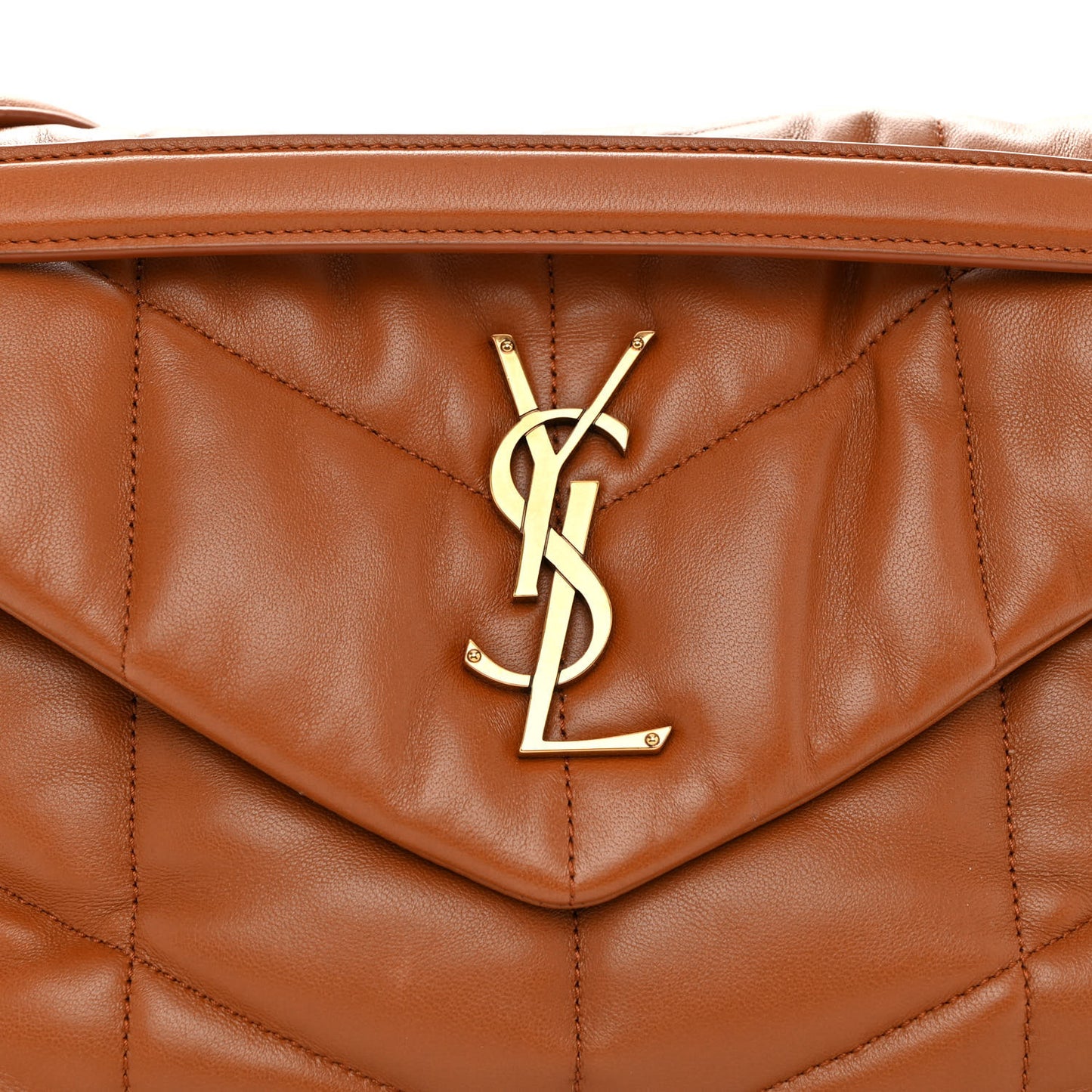 Lambskin Quilted Small Loulou Puffer Monogram Chain Satchel Dark Honey
