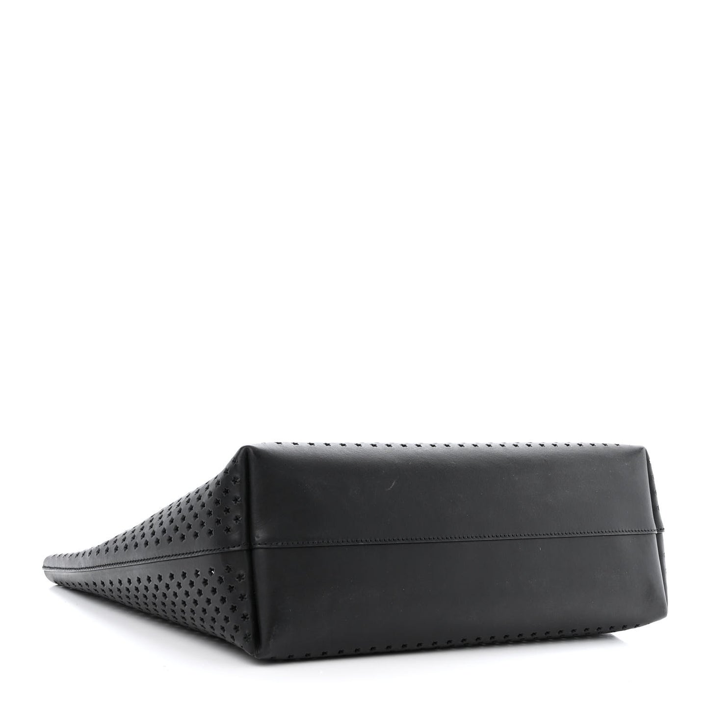 Calfskin Star Perforated Large Shopping Tote Black