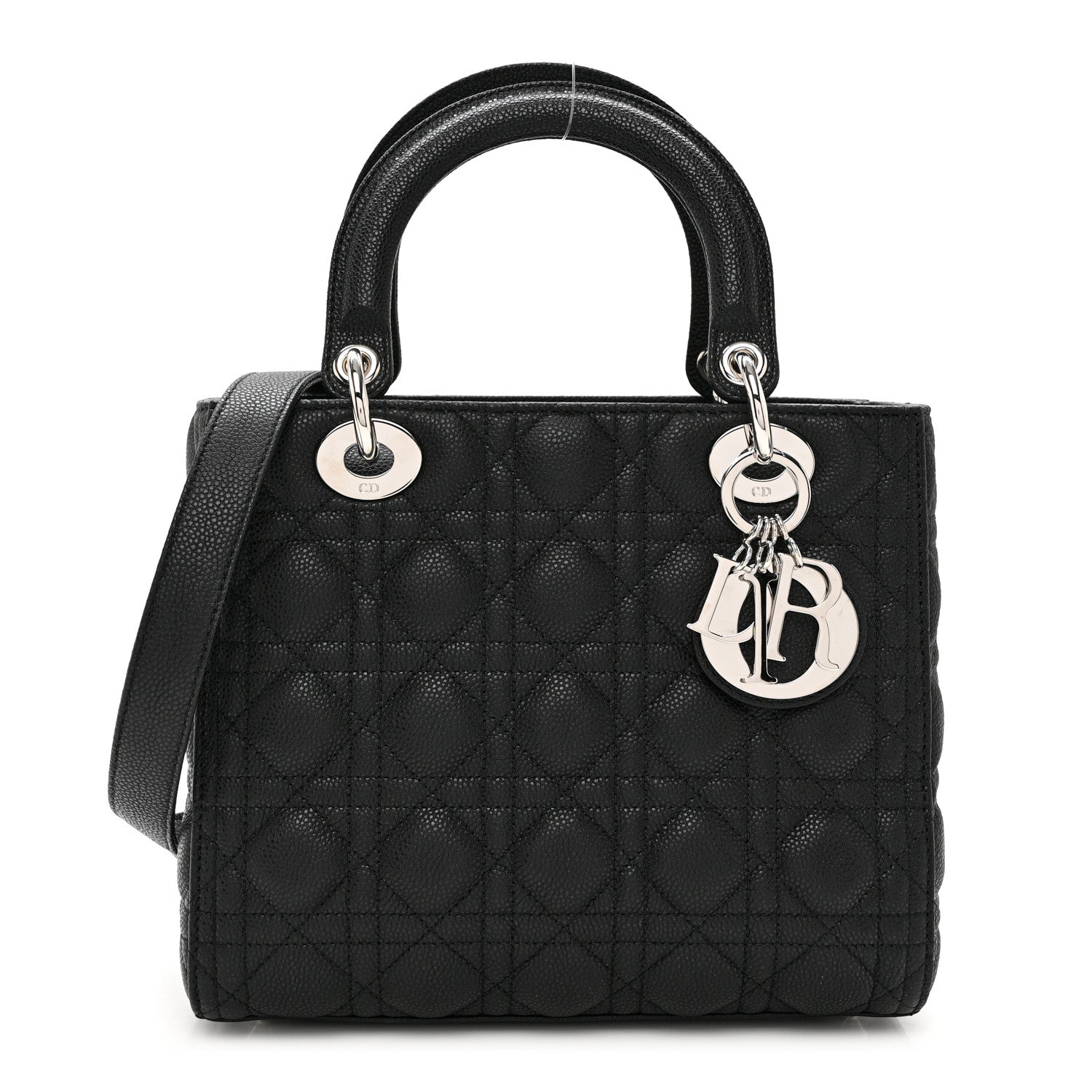 Christian Dior Grained Calfskin Cannage Medium Lady Dior Black 1 of 8
