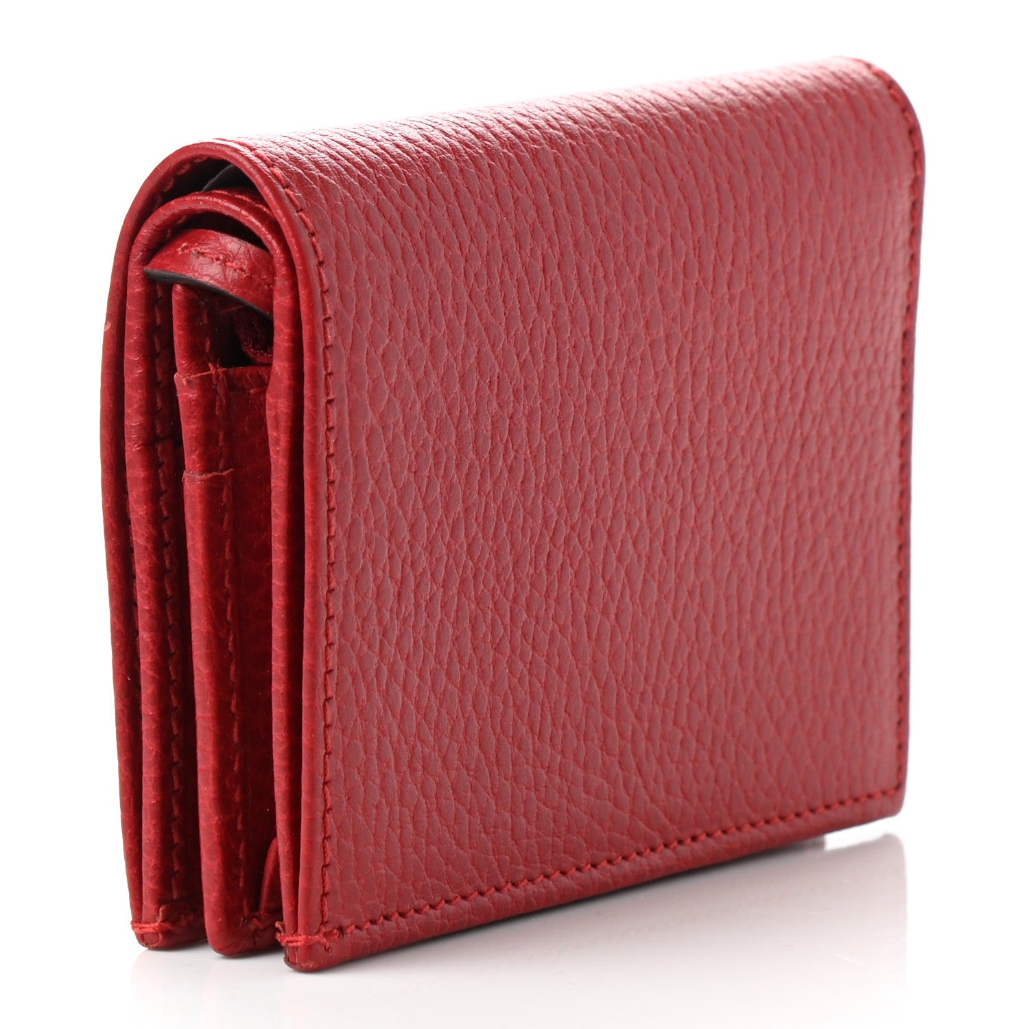 Gucci Pebbled Calfskin GG Marmont Card Case Hibiscus Red 3 of 8