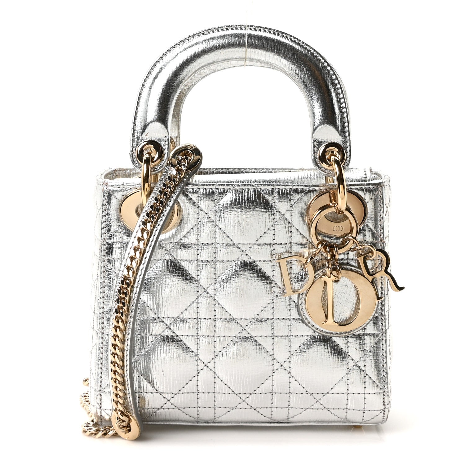 Christian Dior Metallic Grained Calfskin Cannage Mini Lady Dior Silver 1 of 10
