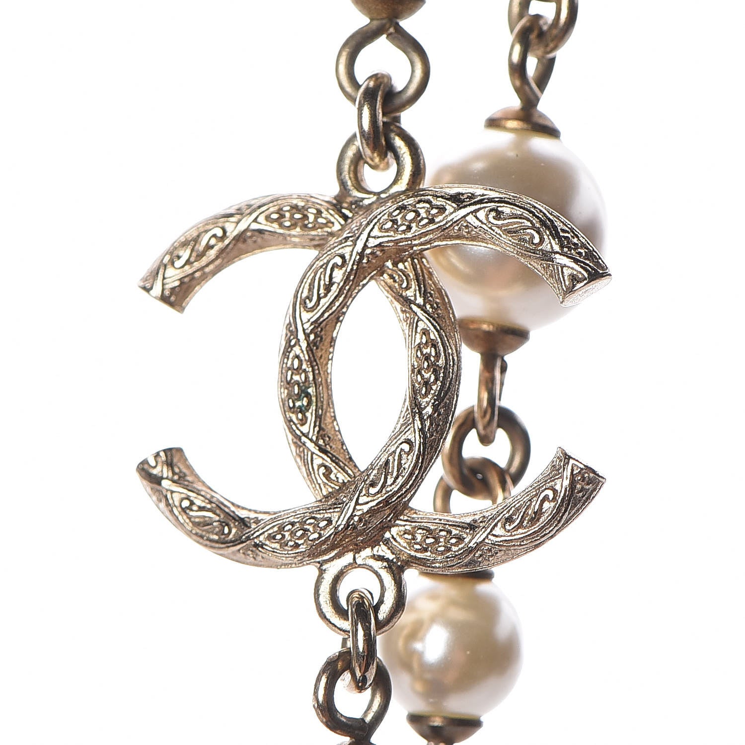 Chanel Pearl Bead CC Long Necklace Gold Red Blue 5 of 6