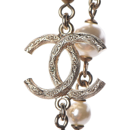 Chanel Pearl Bead CC Long Necklace Gold Red Blue 5 of 6