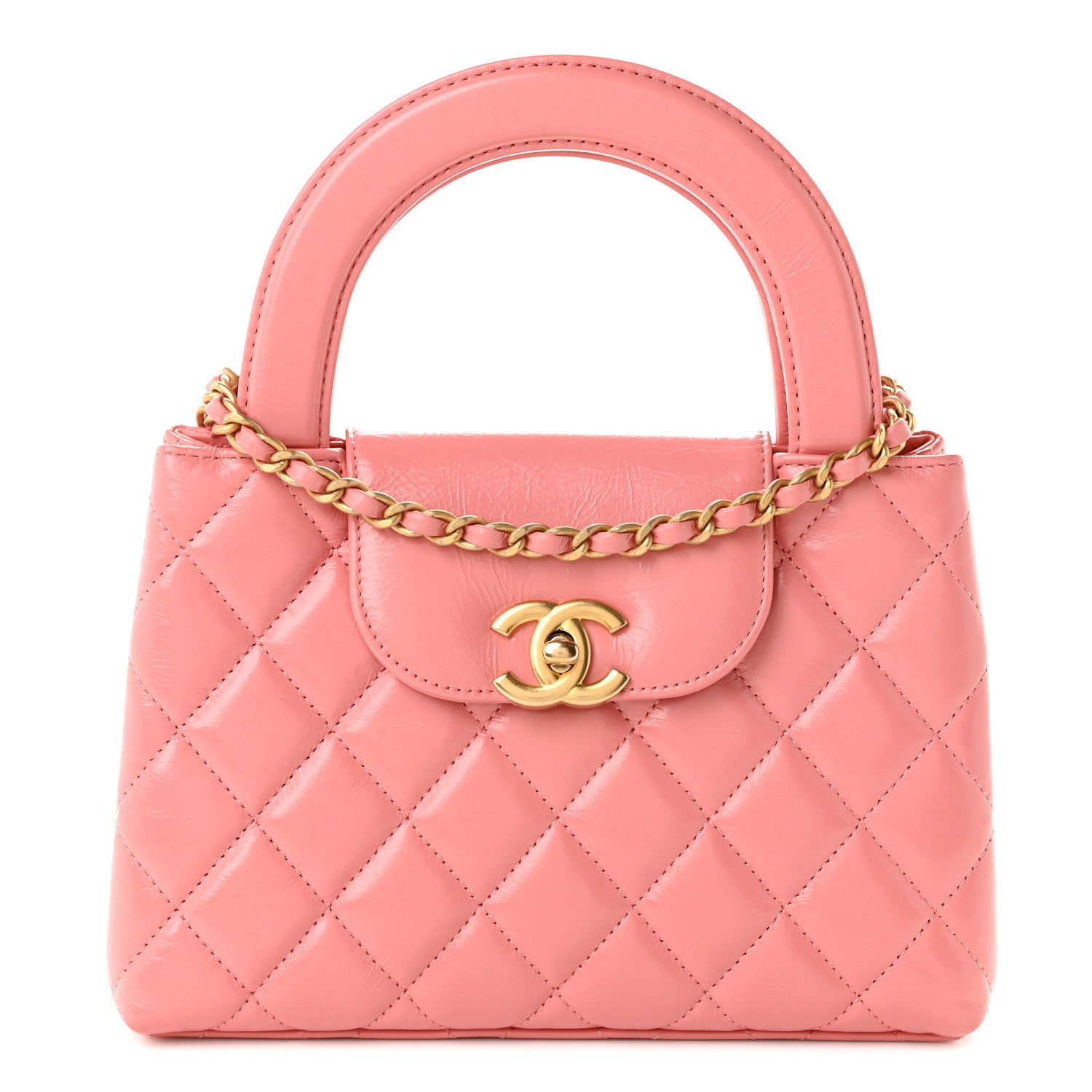 Chanel Shiny Aged Calfskin Quilted Nano Kelly Shopper Coral Pink 1 of 11