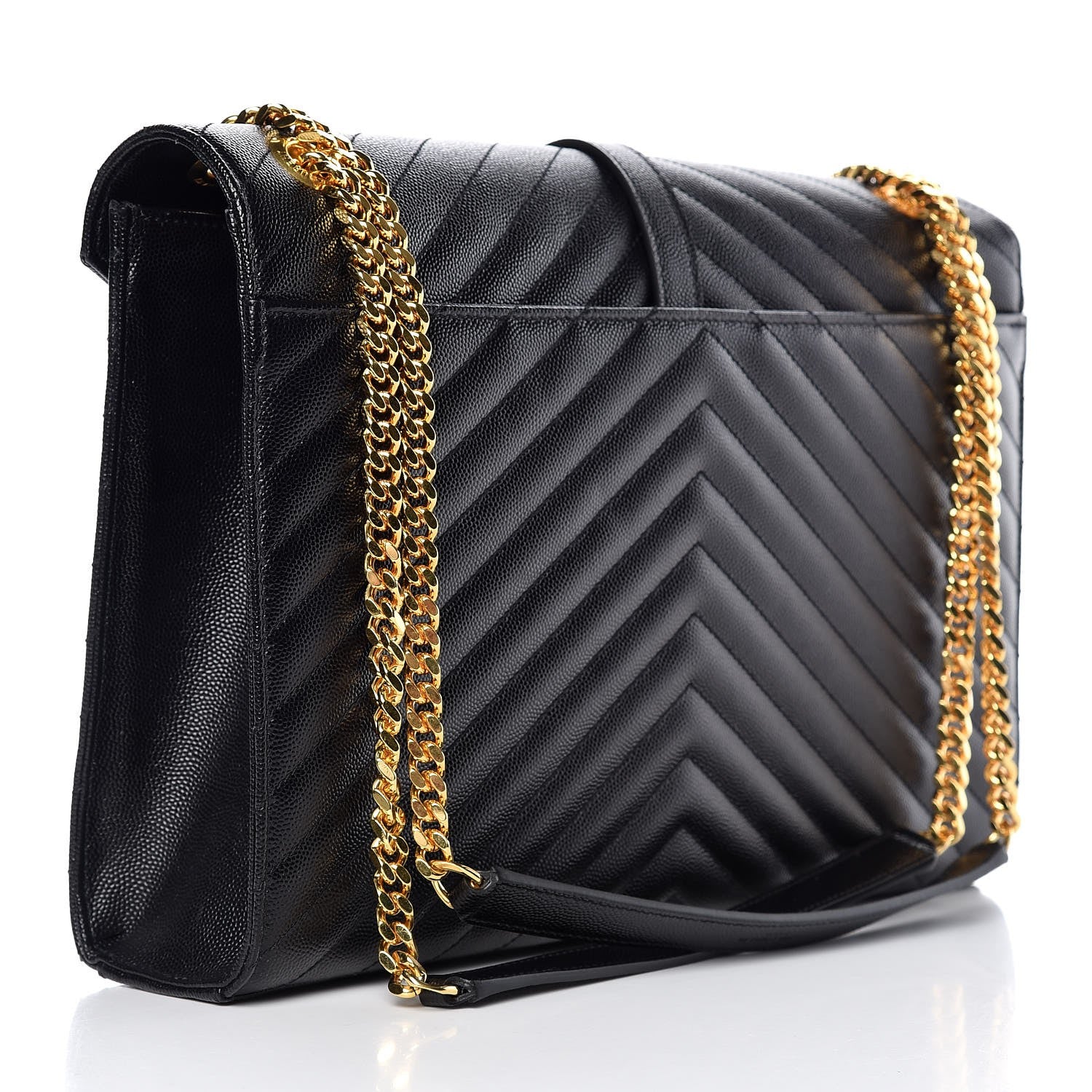 Saint Laurent Grain De Poudre Matelasse Chevron Large Monogram Satchel Black 3 of 8