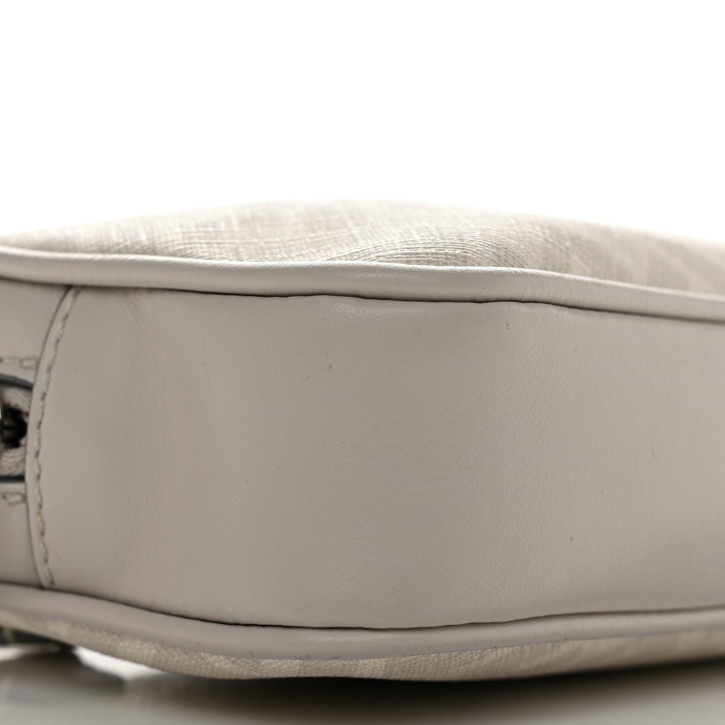 Shiny Glazed Fabric Vitello Cover FF 1974 Logo Small Camera Case Perla Ghiaia