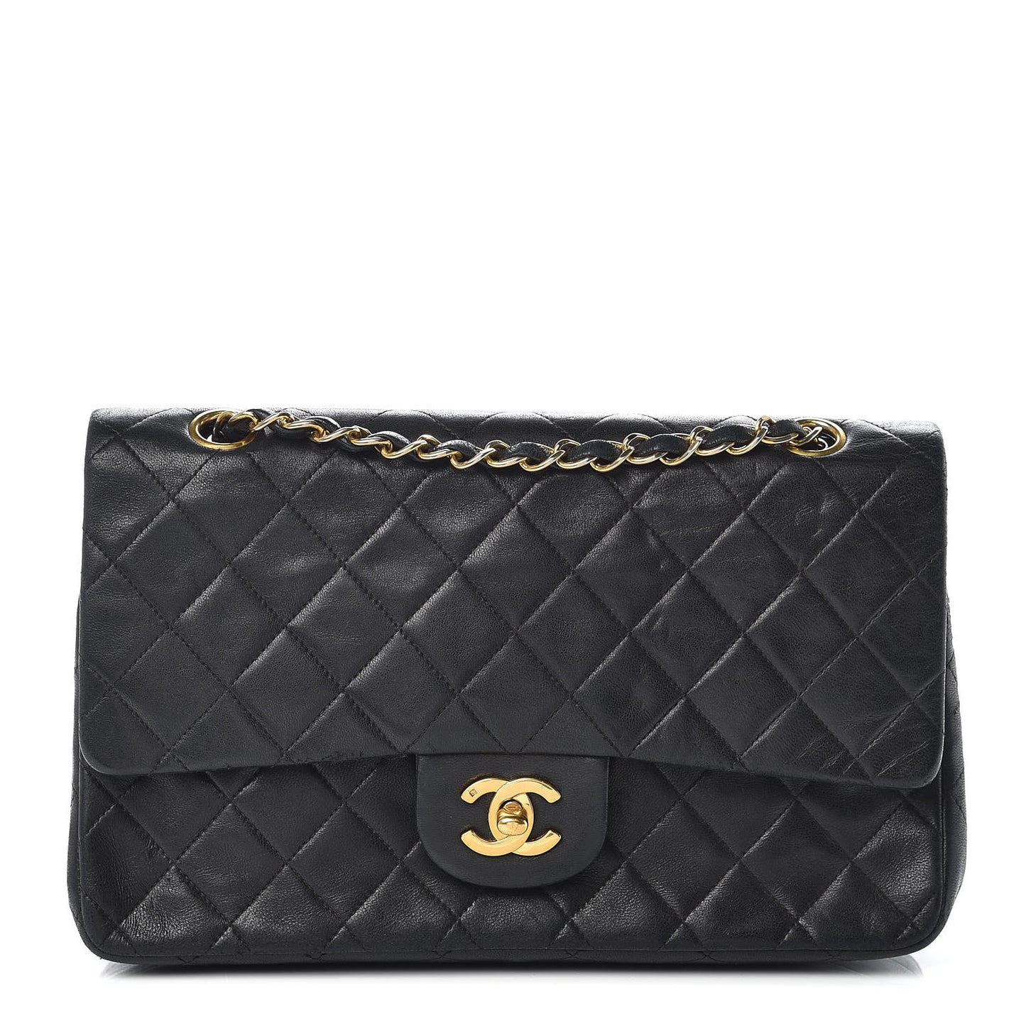 Lambskin Quilted Medium Double Flap Black