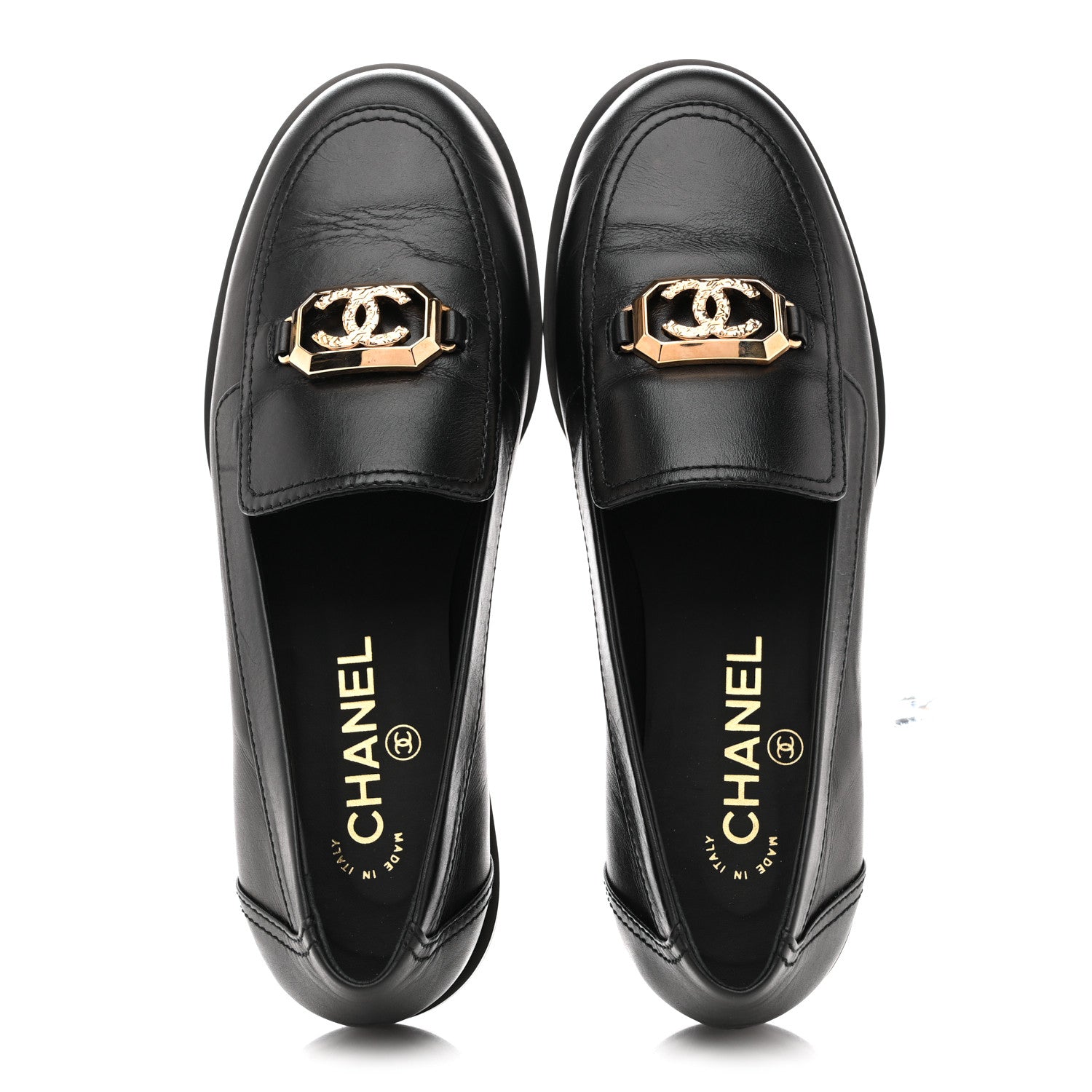 Chanel Shiny Calfskin Metal CC Mocassin Loafers 38.5 Black 2 of 10
