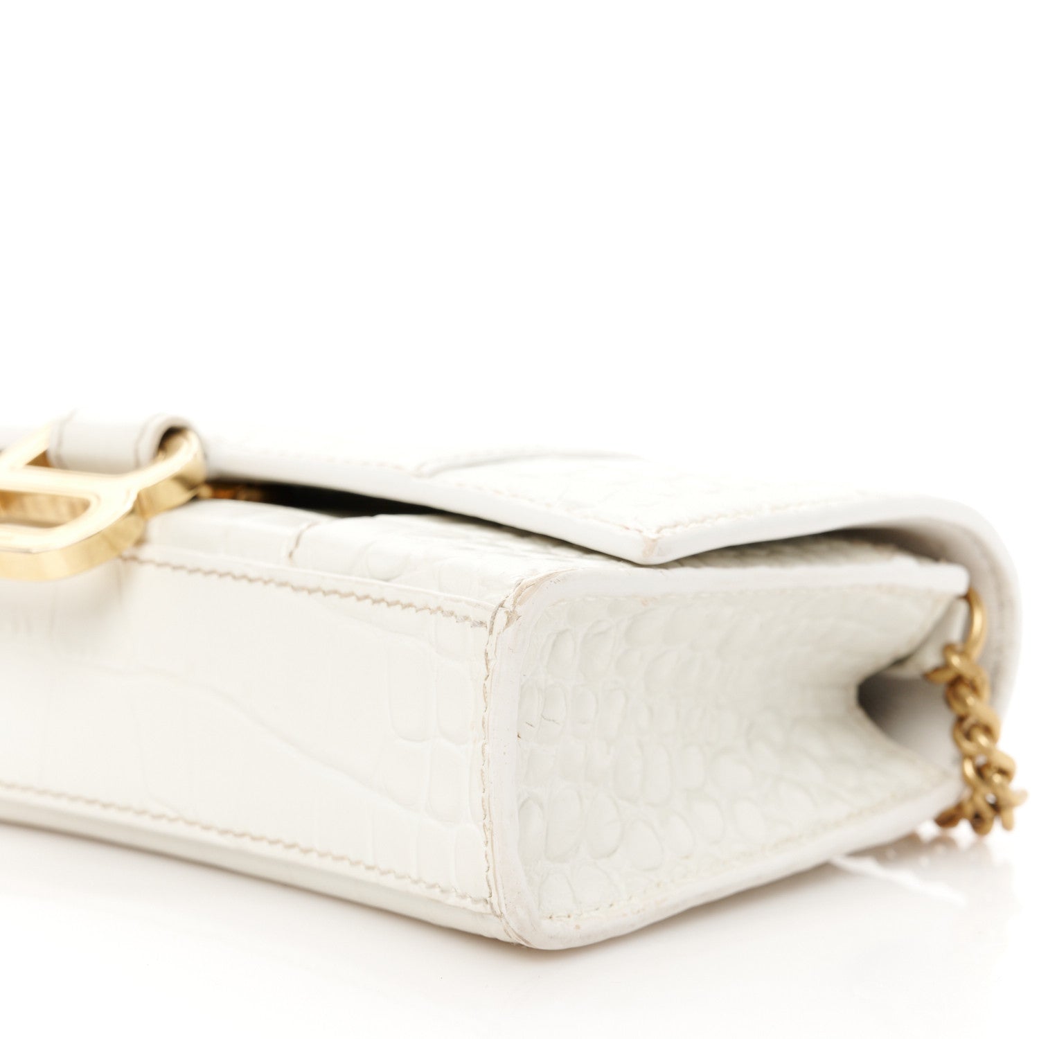 Balenciaga Shiny Calfskin Crocodile Embossed Hourglass Chain Bag White 11 of 13