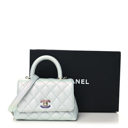 Chanel Iridescent Caviar Quilted Extra Mini Coco Handle Flap Light Blue 11 of 11