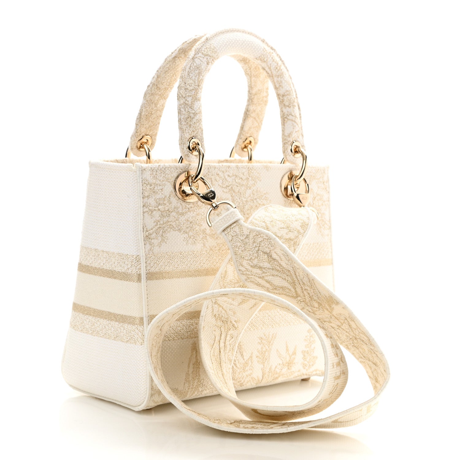 Christian Dior Canvas Around The World Stella Embroidered Medium Lady D-Lite White Gold 3 of 8