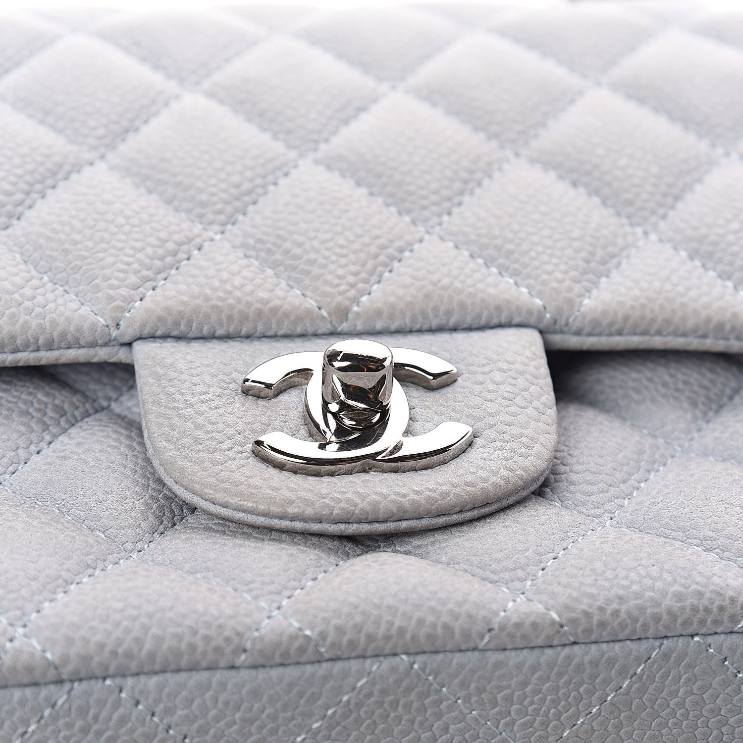 Chanel Iridescent Caviar Quilted Medium Double Flap Light Grey 15 of 15