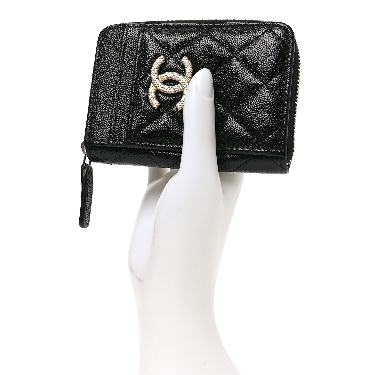 Chanel Caviar Quilted Studded CC Zip Card Holder Black 2 of 8