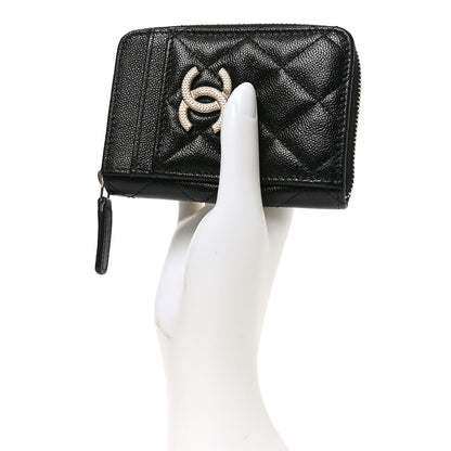 Chanel Caviar Quilted Studded CC Zip Card Holder Black 2 of 8