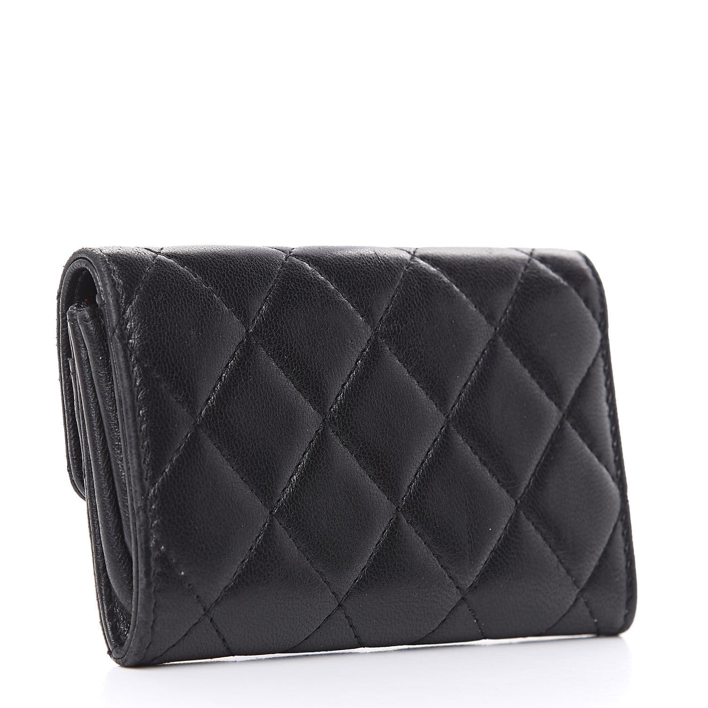 Lambskin Quilted Flap Card Holder Black
