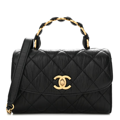 Chanel Crumpled Lambskin Quilted Mini CC Links Top Handle Flap Black 1 of 11