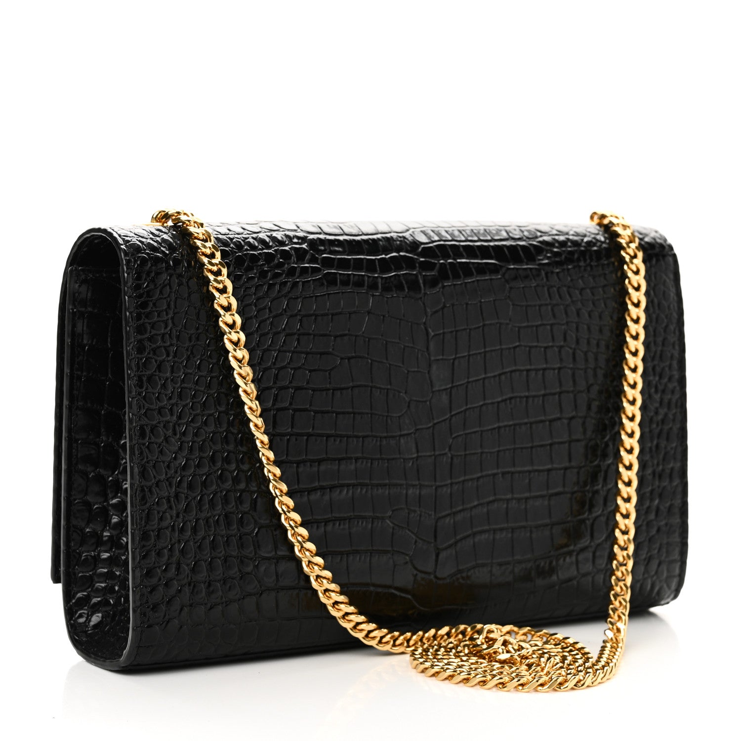 Saint Laurent Calfskin Crocodile Embossed Medium Classic Monogram Kate Tassel Satchel Black 3 of 9
