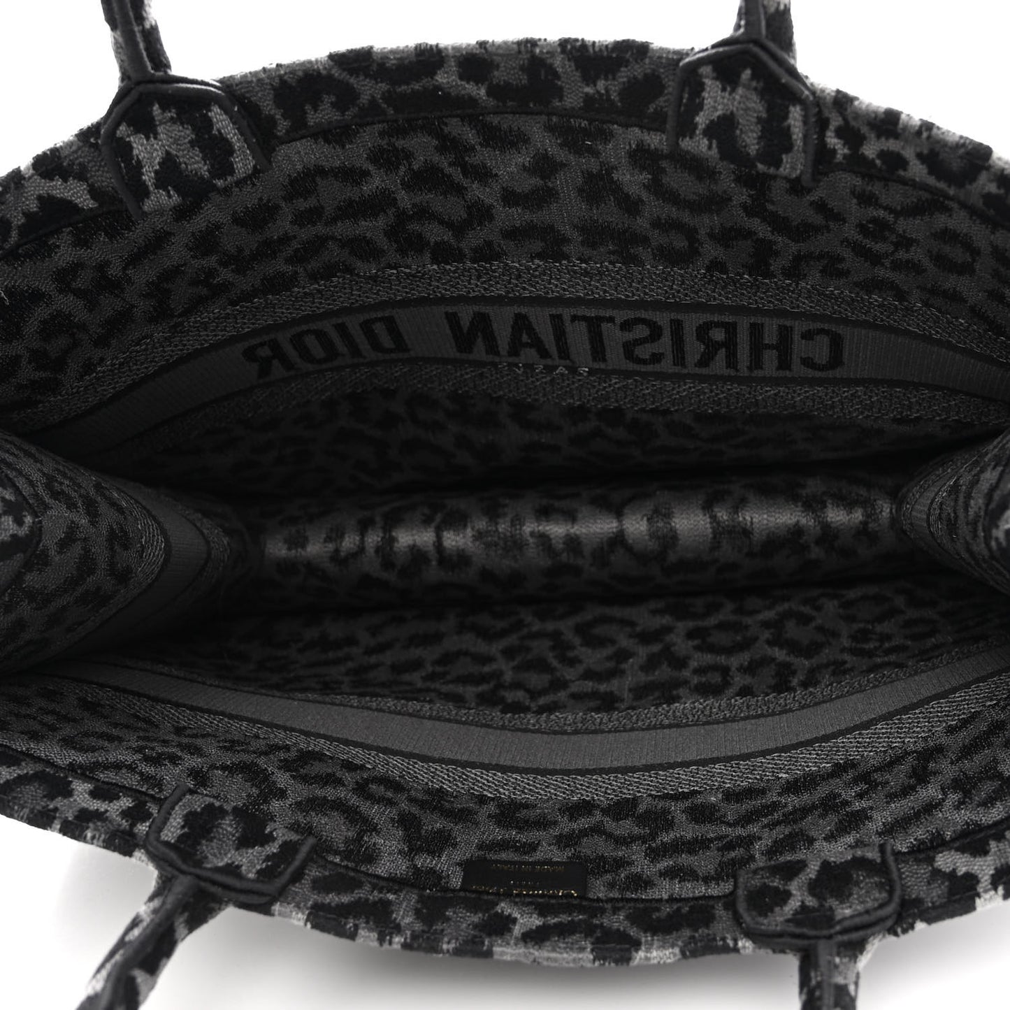 Canvas Mizza Embroidered Large Leopard Book Tote Grey