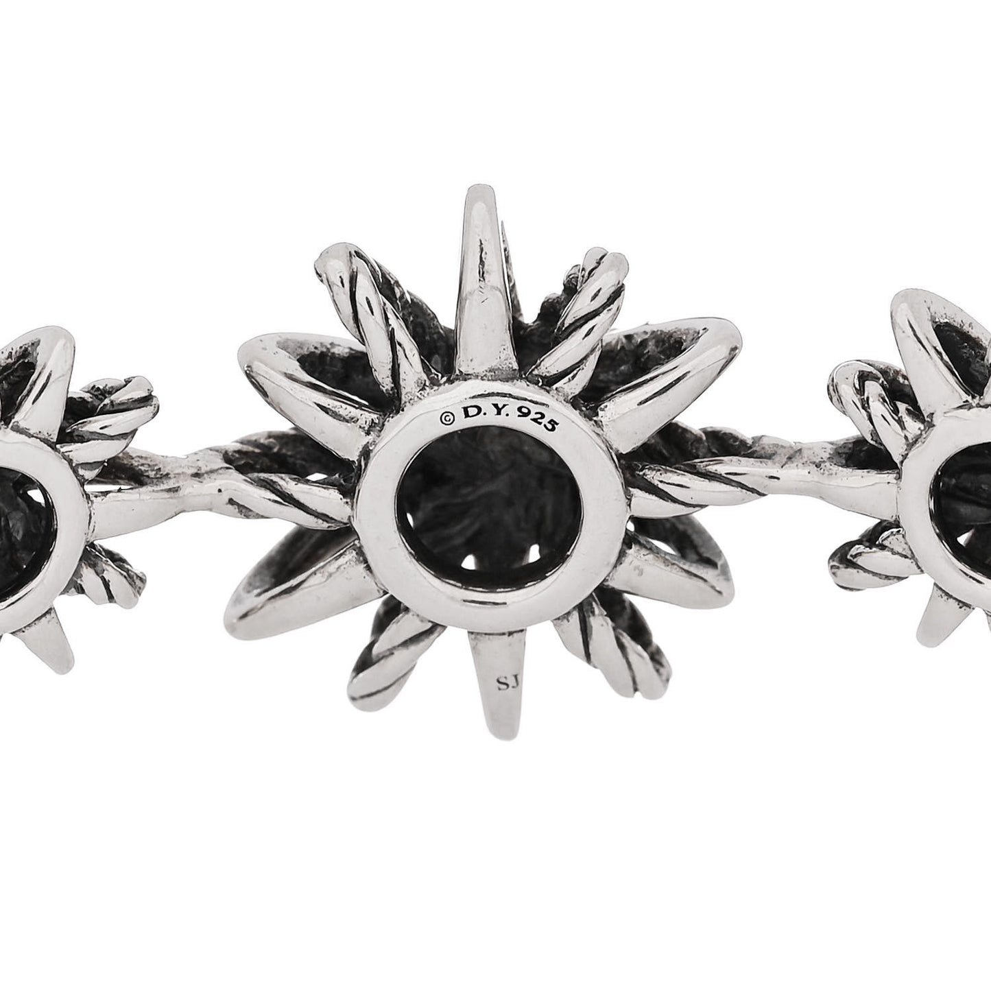 Sterling Silver Diamond Starburst Three-Station Bangle Bracelet