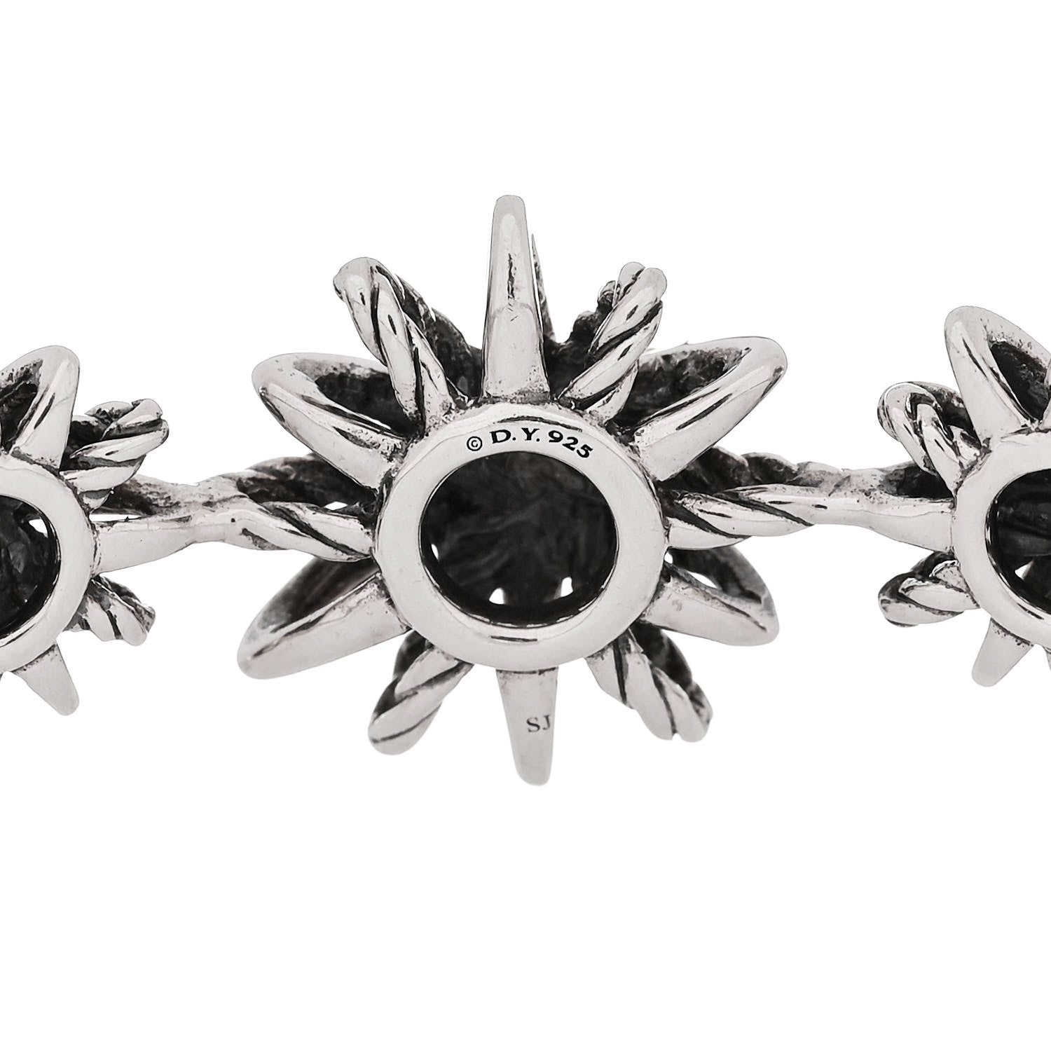 David Yurman Sterling Silver Diamond Starburst Three-Station Bangle Bracelet 3 of 3