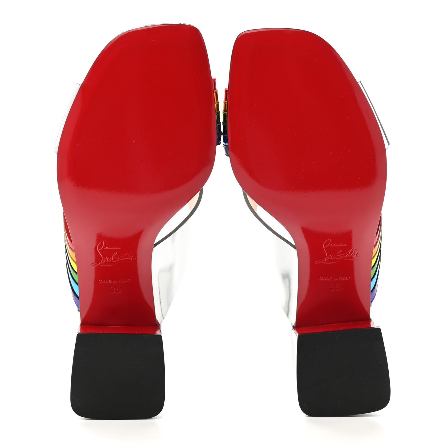 Metallic Calfskin Rainbow Arkenmule 55 Slide Sandals 35 Silver Multicolor