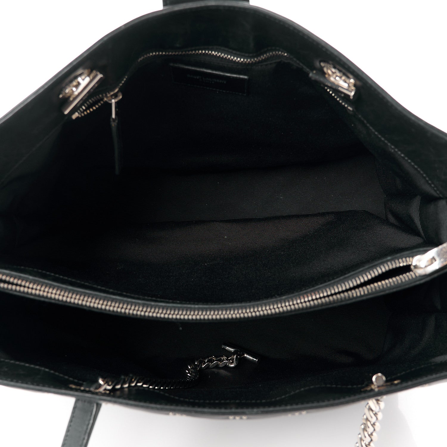 Saint Laurent Lambskin Matelasse Studded Chevron Monogram Shopping Bag Black 5 of 14