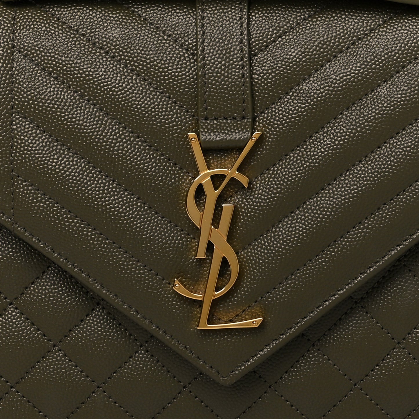 Grain De Poudre Textured Mixed Matelasse Medium Triquilt Monogram Satchel Vert Kaki