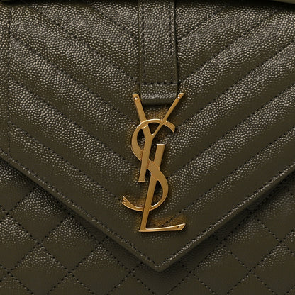 Saint Laurent Grain De Poudre Textured Mixed Matelasse Medium Triquilt Monogram Satchel Vert Kaki 8 of 10