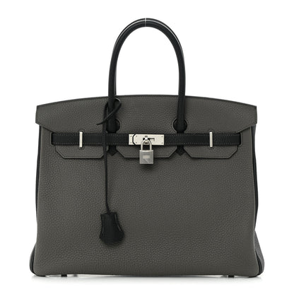Hermes Togo Bi-Color Horseshoe Birkin 35 Etain Black 1 of 16