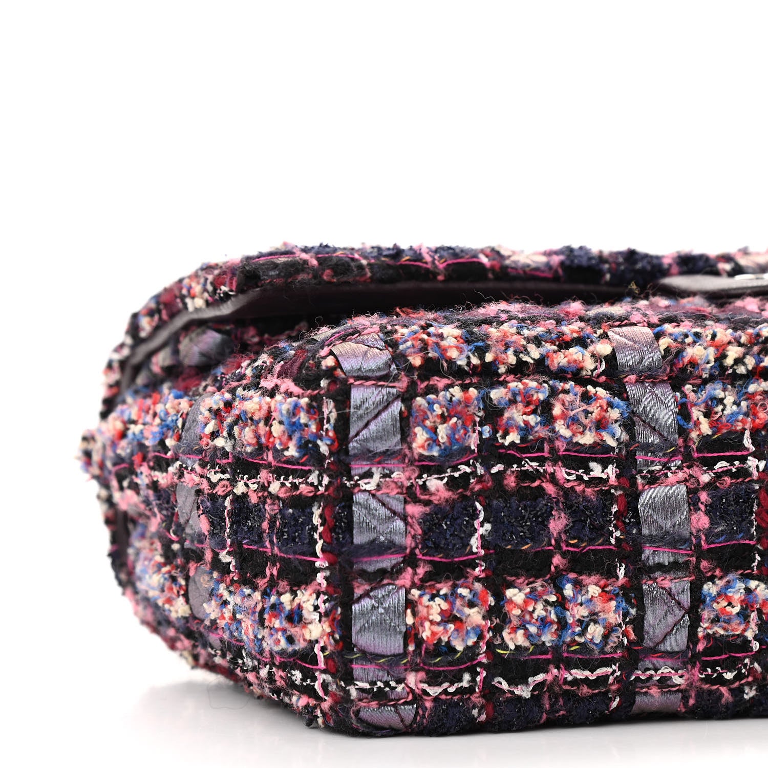 Chanel Tweed Quilted Medium Double Flap Dark Purple 9 of 10