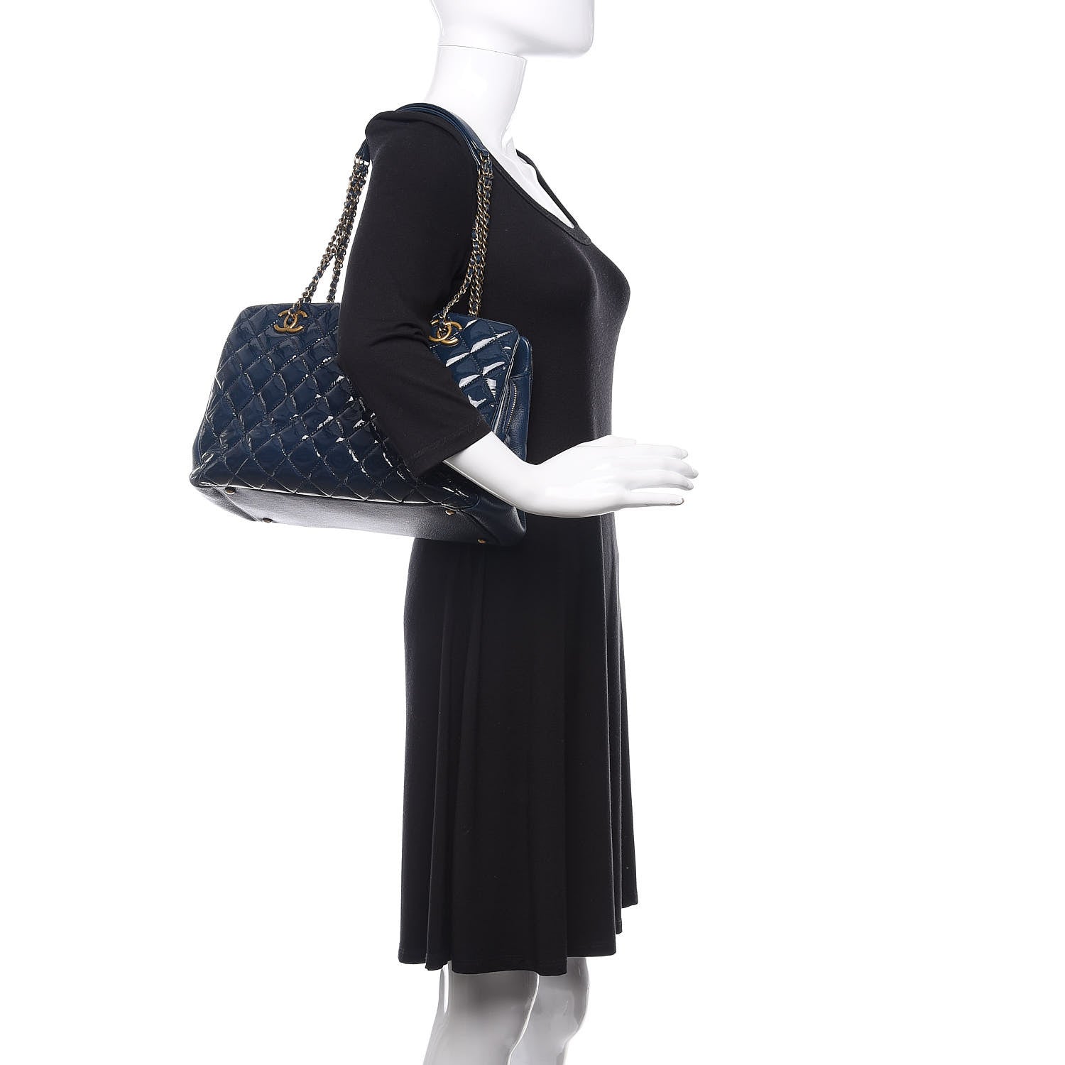 Chanel Patent Goatskin Quilted Small CC Eyelet Tote Blue 2 of 10