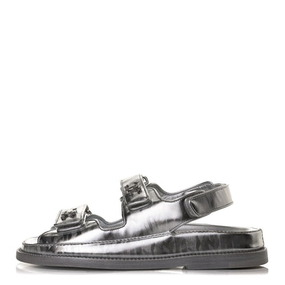 Chanel Laminated Calfskin Velcro Dad Sandals 35.5 Silver 1 of 11