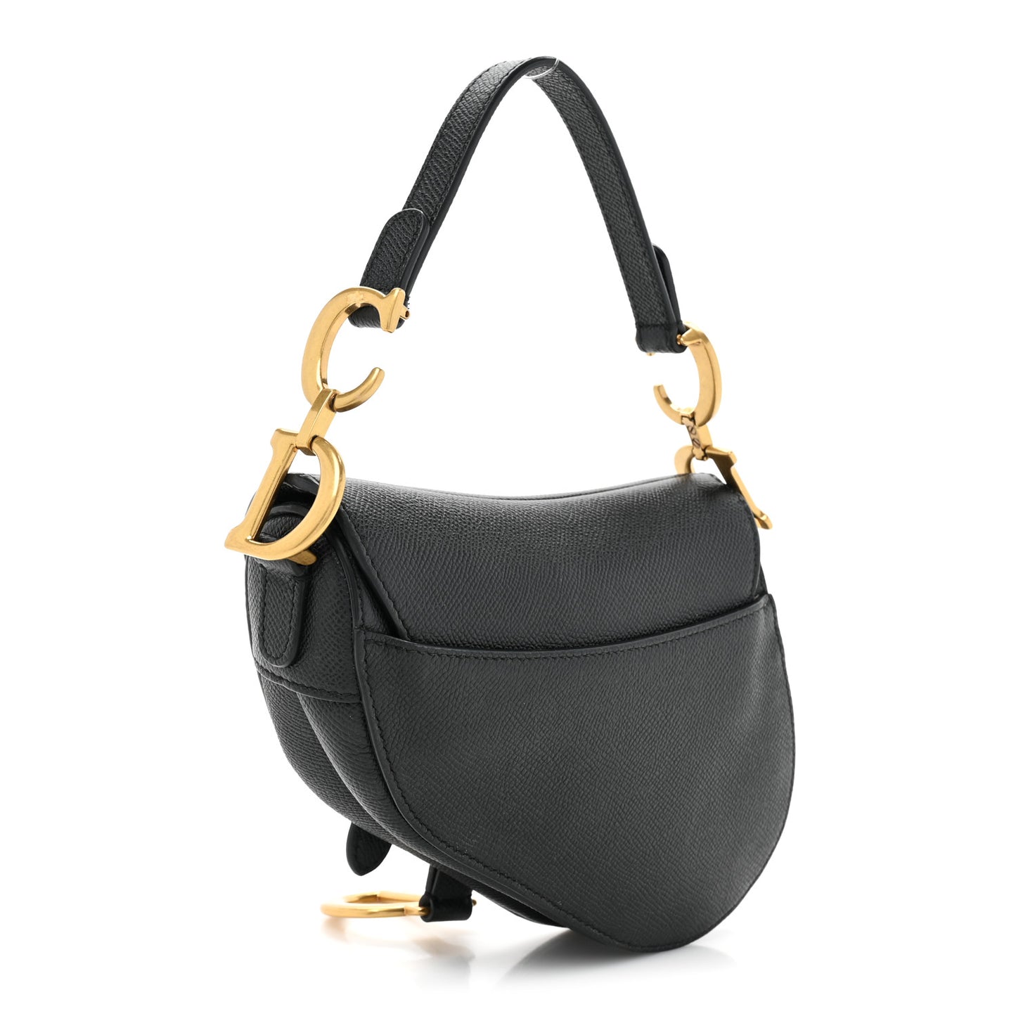 Grained Calfskin Mini Saddle Bag Black