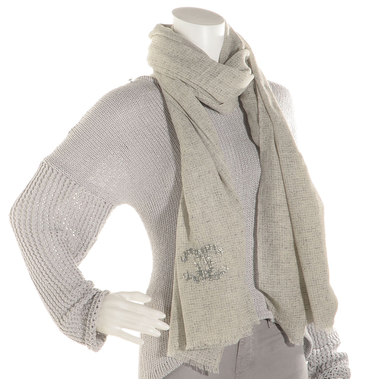 Wool Silk Cashmere CC Stole Grey