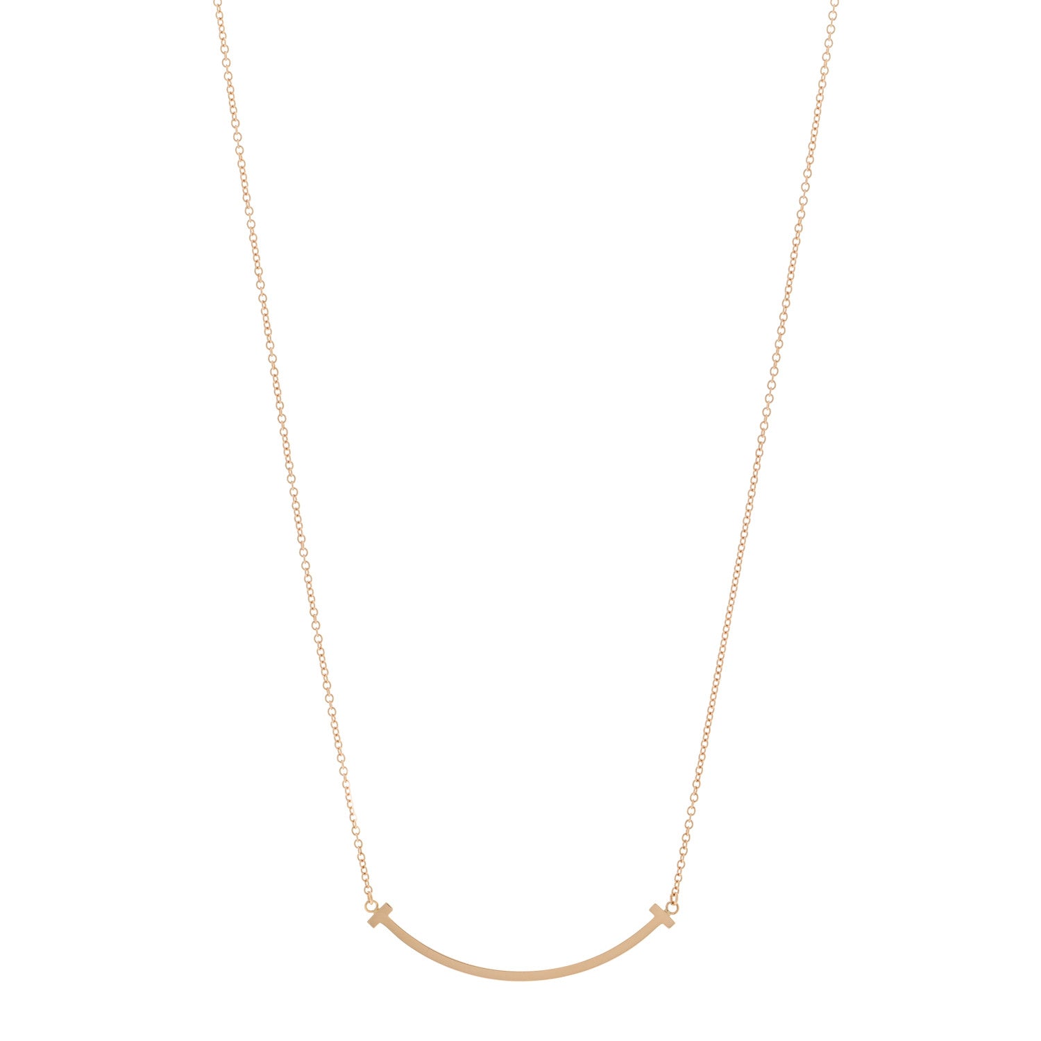 Tiffany 18K Rose Gold Small T Smile Pendant Necklace 1 of 5