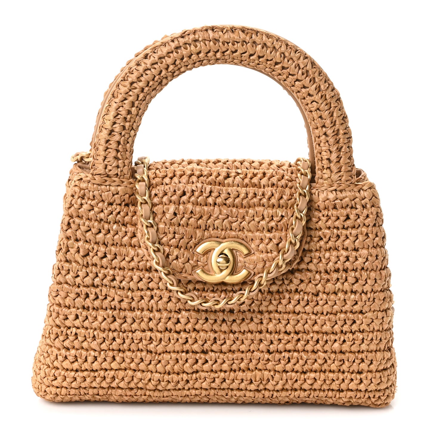 Braided Raffia Nano Kelly Flap Bag Dark Beige